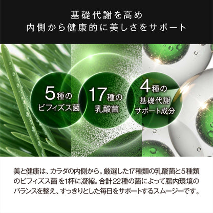 5種のビフィズス菌、17種の乳酸菌、4種の基礎代謝サポート成分