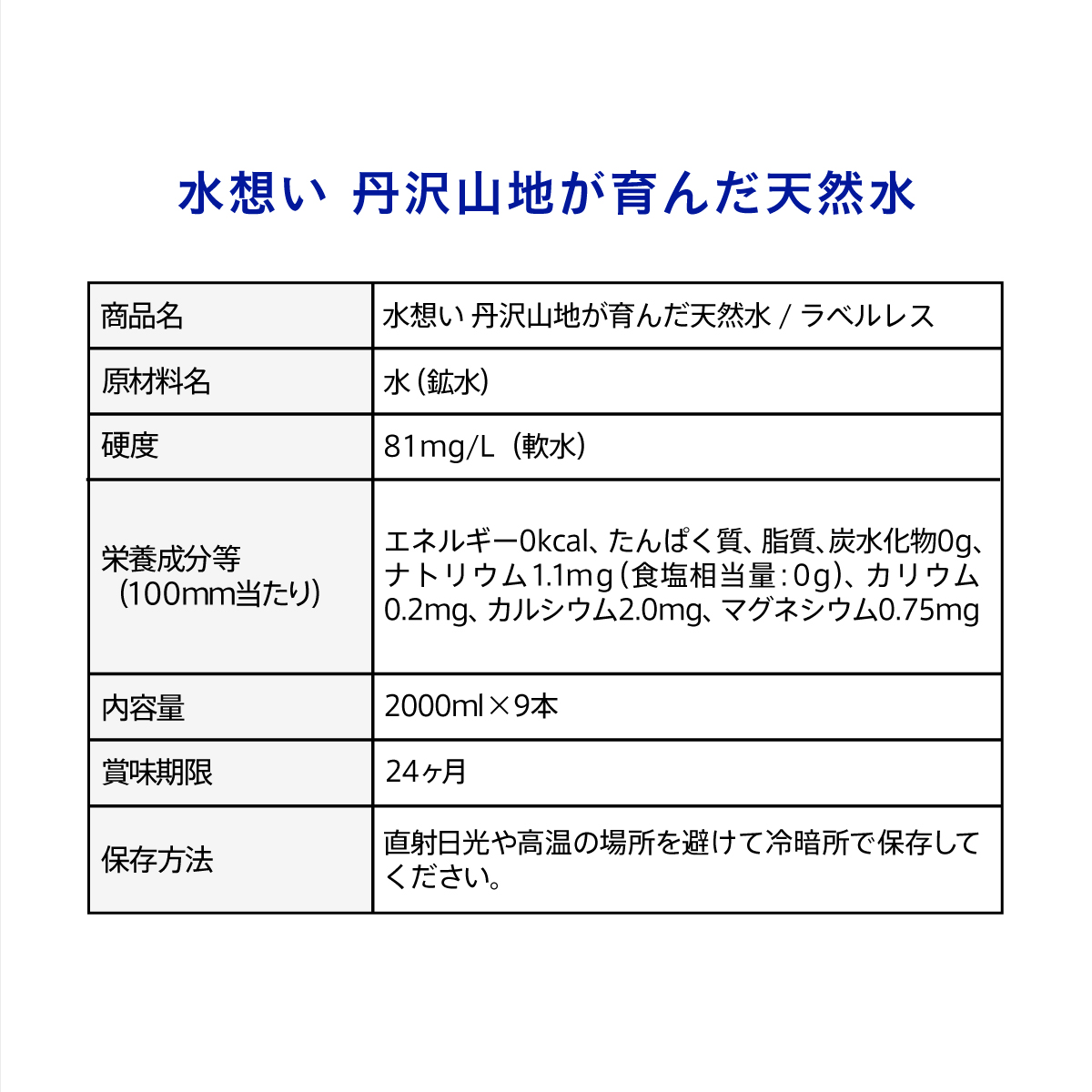 水想い ナチュラルミネラルウォーター ラベルレス 2000ml×9本